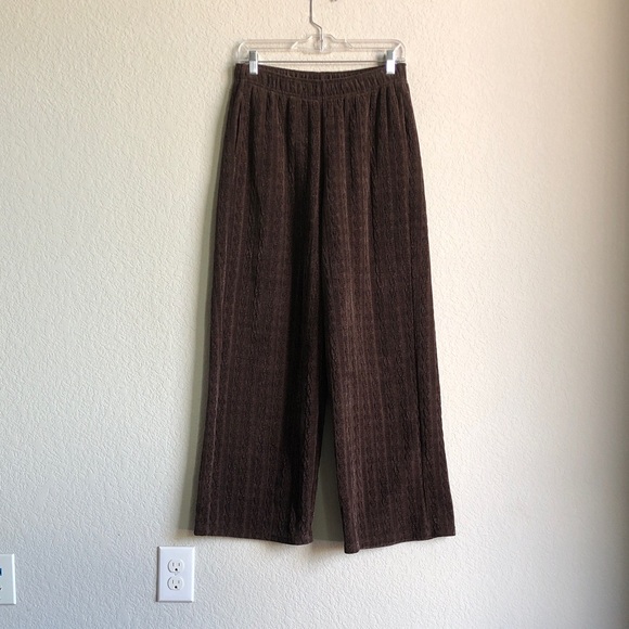 aerie Pants - Aerie Offline Cable Knit Wide Leg Lounge Pants Chenille Trouser Brown Pull On